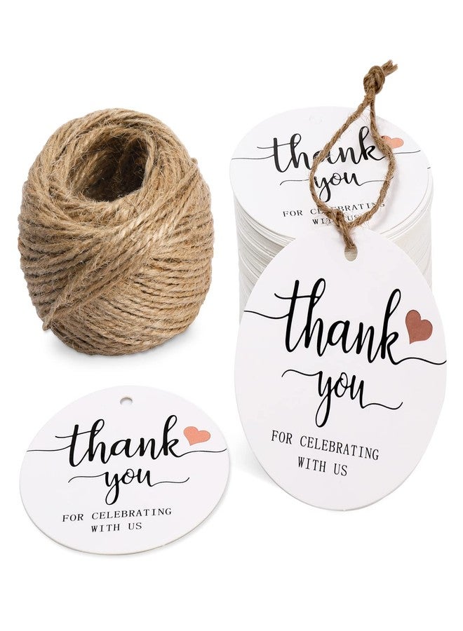 Whaline 100Pcs Thank You Gift Tags Round Shape Paper Tags Bronzing Heart Hanging Labels Heart Script Name Tags Cardstock Tags with String for Baby Bridal Shower Birthday Wedding DIY Gift Party Favor - Image 1